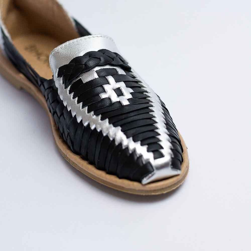 Zapatos de Cuero tejidos Julieta Negro y Plateado-2