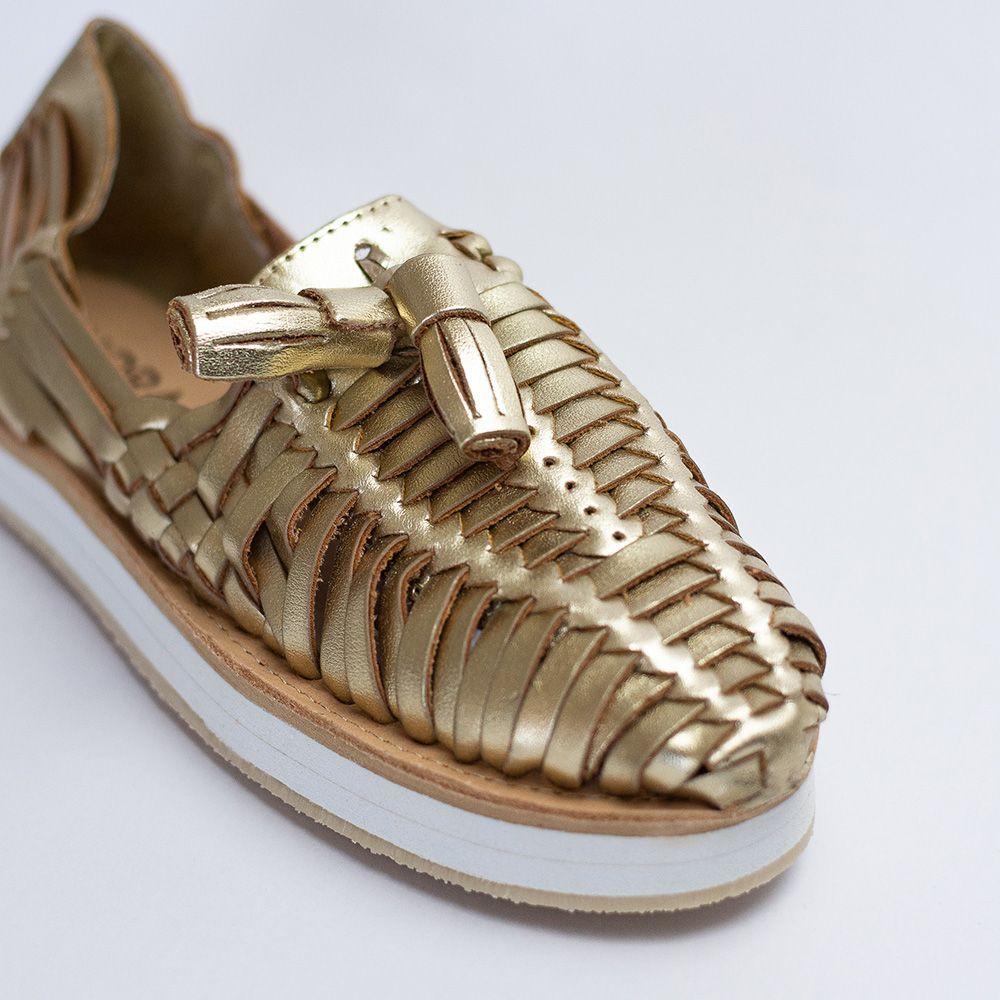 Zapatos de Cuero Tejidos Rebeca Dorado-2