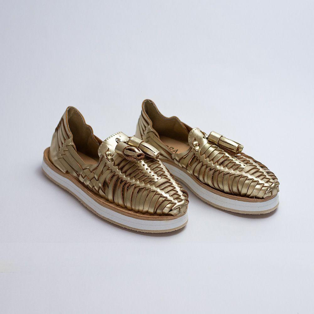 Zapatos de Cuero Tejidos Rebeca Dorado-3