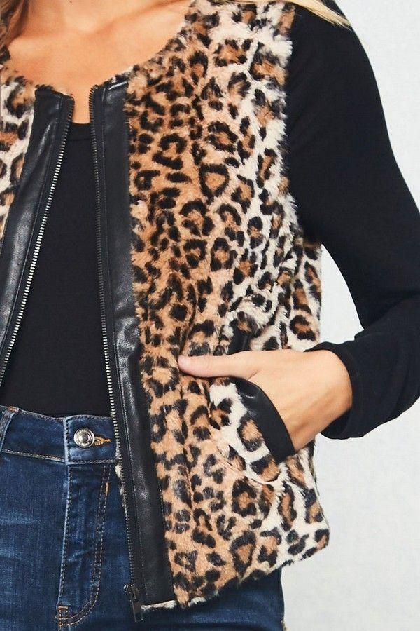 Chaqueta sin mangas Animal Print de Pelo Detalle Ecocuero-2