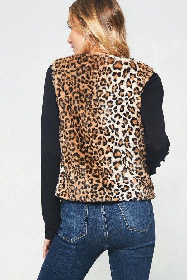 Chaqueta sin mangas Animal Print de Pelo Detalle Ecocuero-6