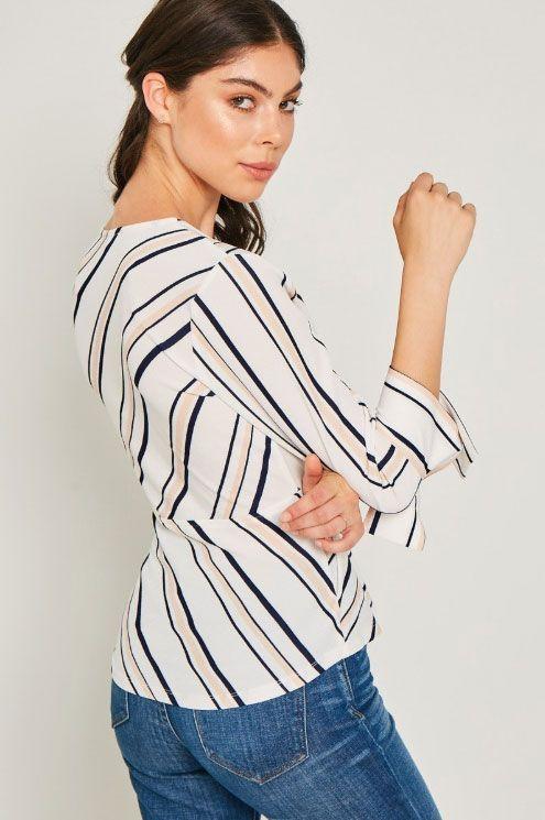 Polera Mujer Rayas con Nudo Frontal y Escote V-2