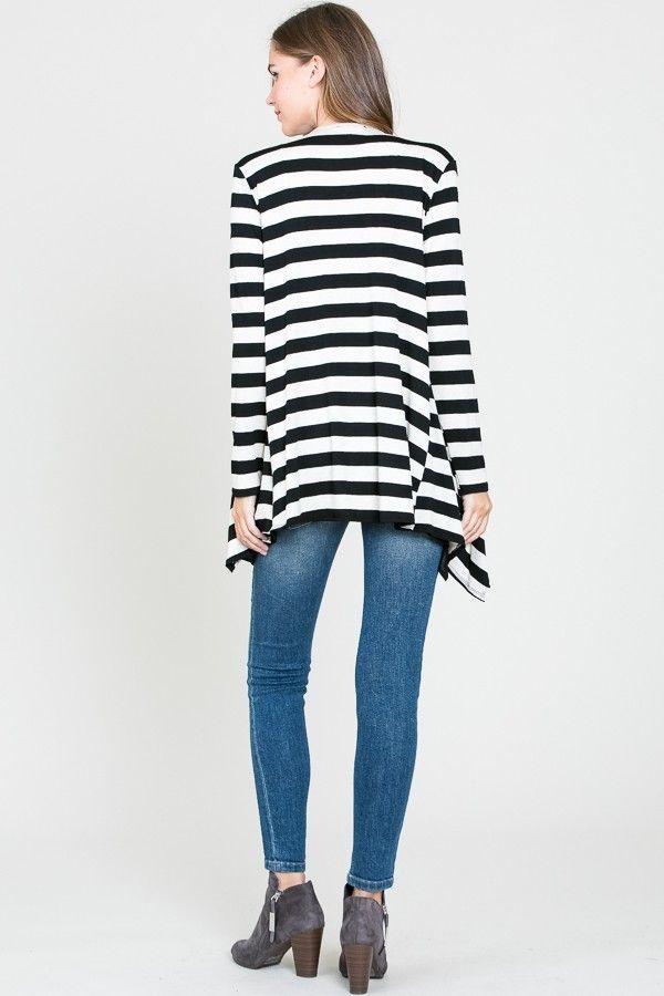 Cardigan Rayas Blanco Negro Cuello Cascada-4