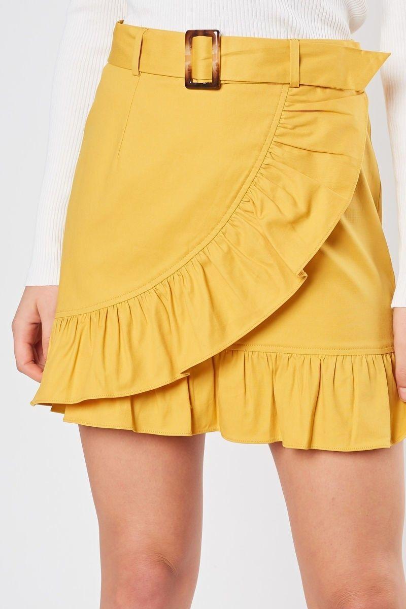 Falda Mujer Cinturon Hebilla Volante Asimetrico-6