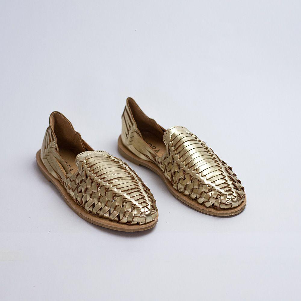 Zapatos de Cuero Tejidos Bruna Dorado-3