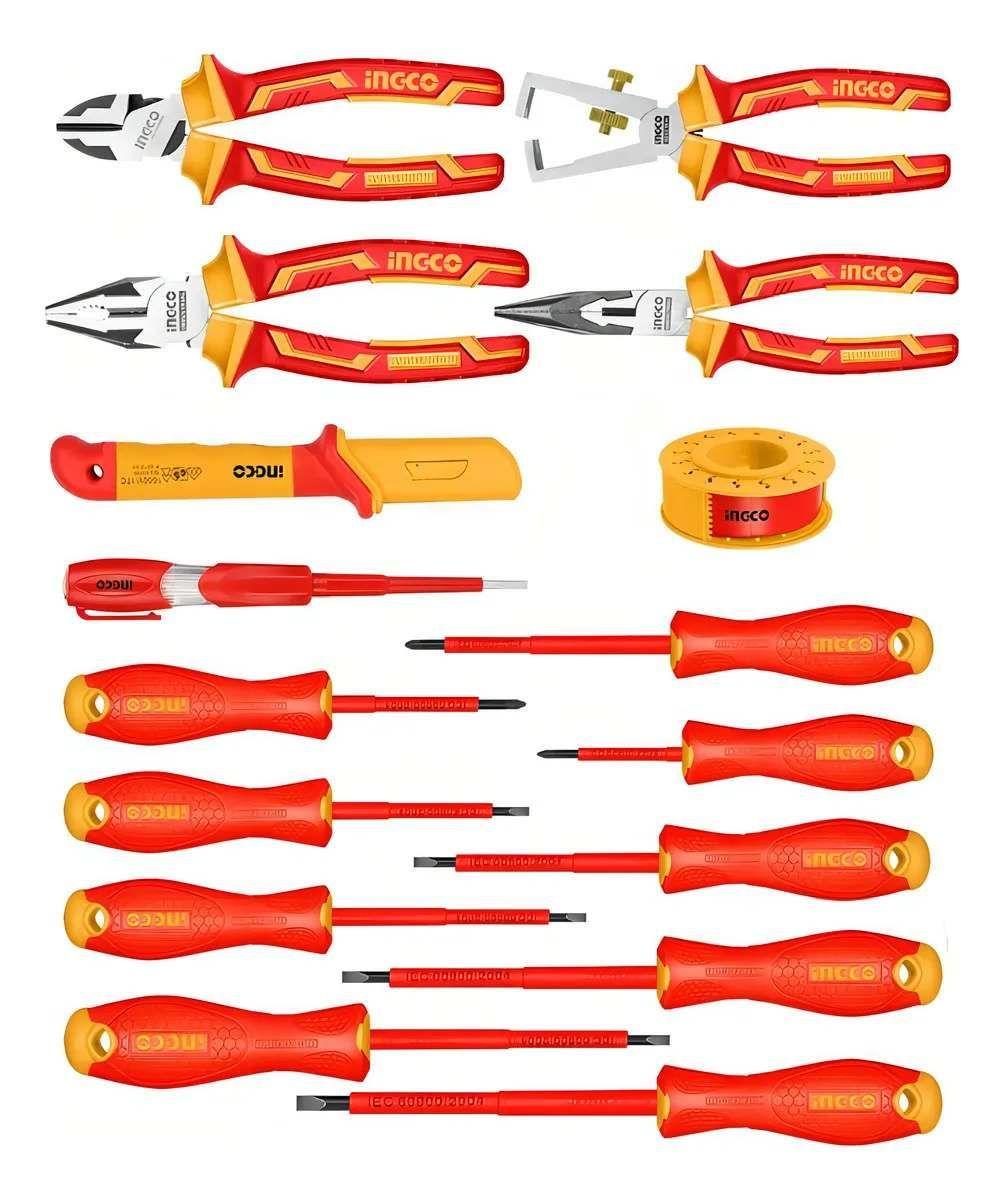 Set Herramientas Manuales Aisladas Diel ctricos 16 Piezas Hkith1601 Ingco Color Rojo Rojo-0