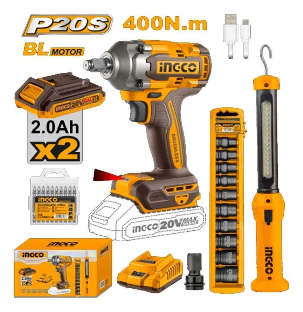 Kit Llave De Impacto 405nm 20v Linterna Led 10dado Ingco Naranja-1