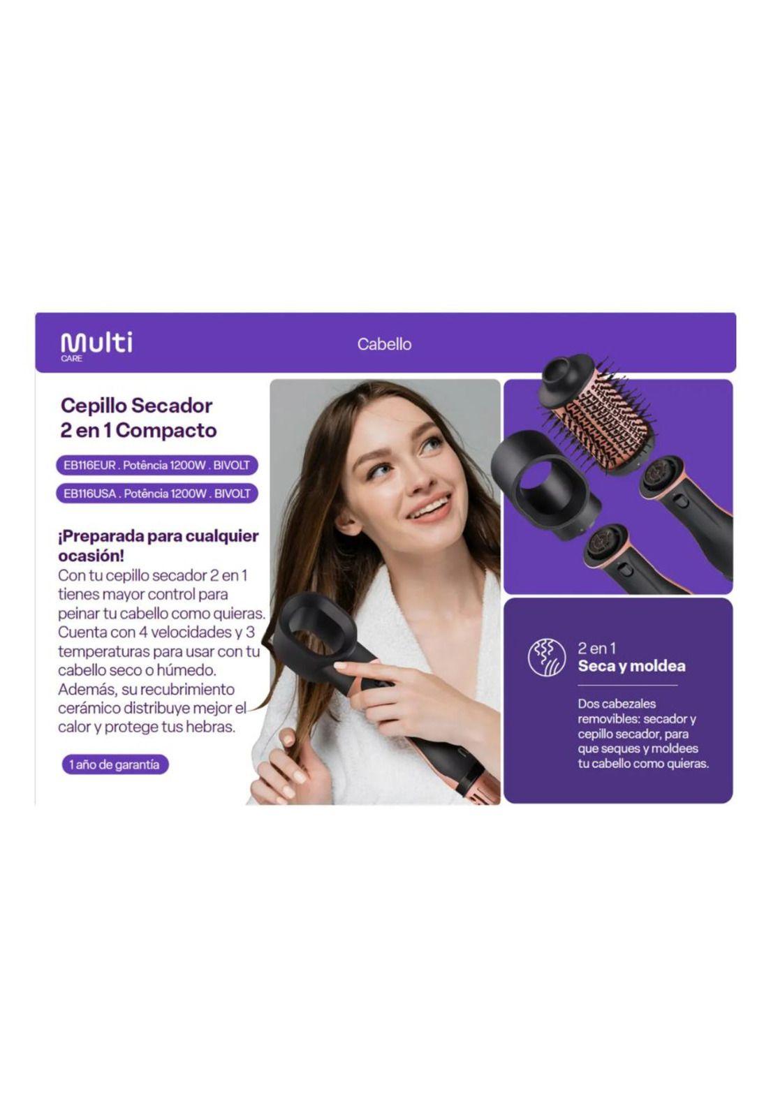 Cepillo Secador 2 En 1 Multi Compacto Eb116 Negro-2