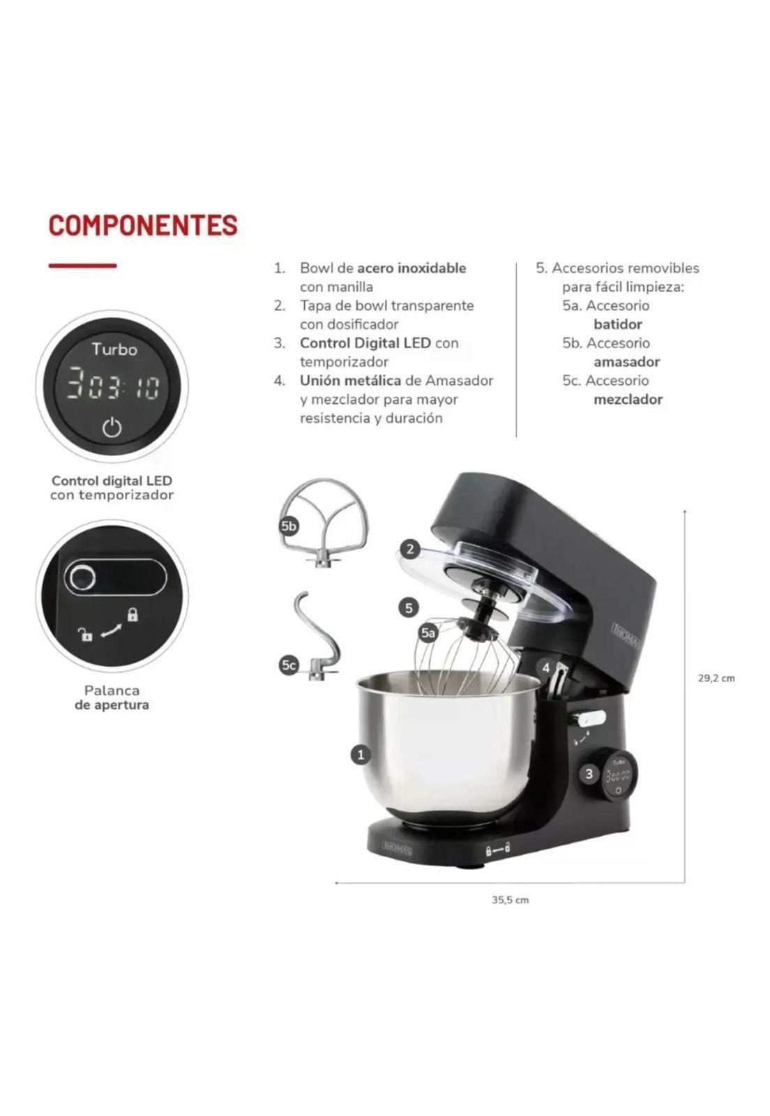 Batidora Planetaria Thomas Th-915pnd 1000w Bowl 5l Acero Negro-4
