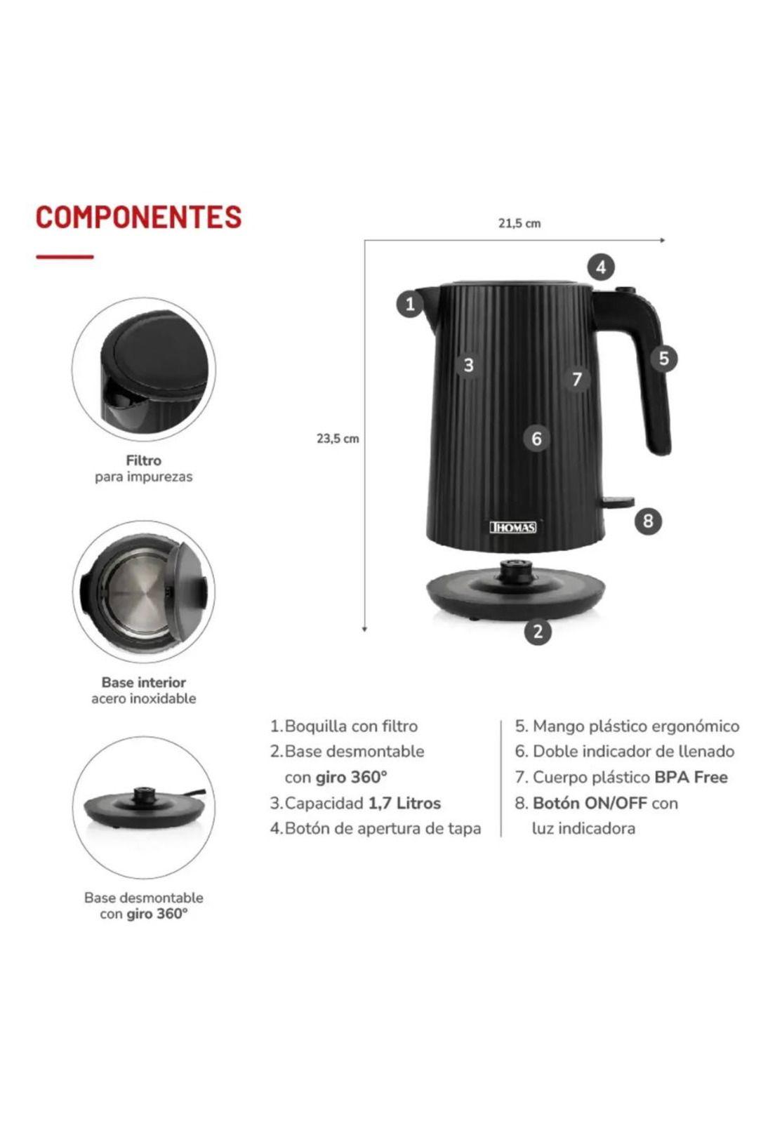 Hervidor Thomas Th-4343n 1.8l 2200w Rápido Y Económico Negro-3