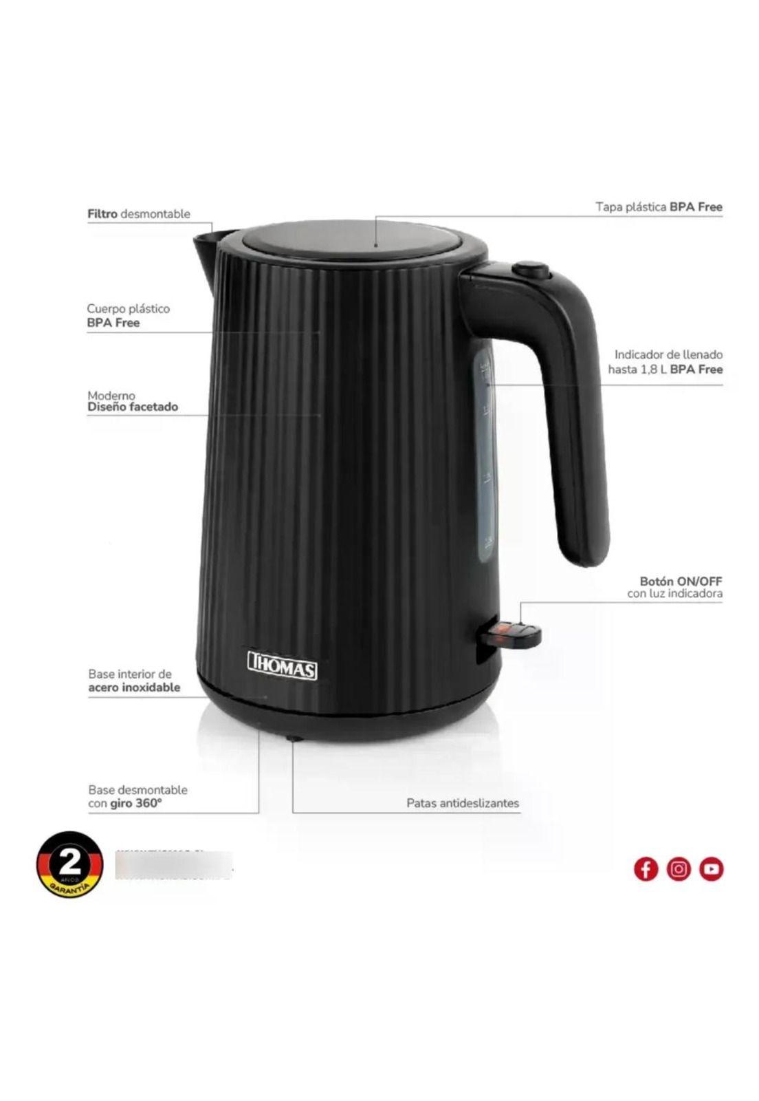 Hervidor Thomas Th-4343n 1.8l 2200w Rápido Y Económico Negro-5