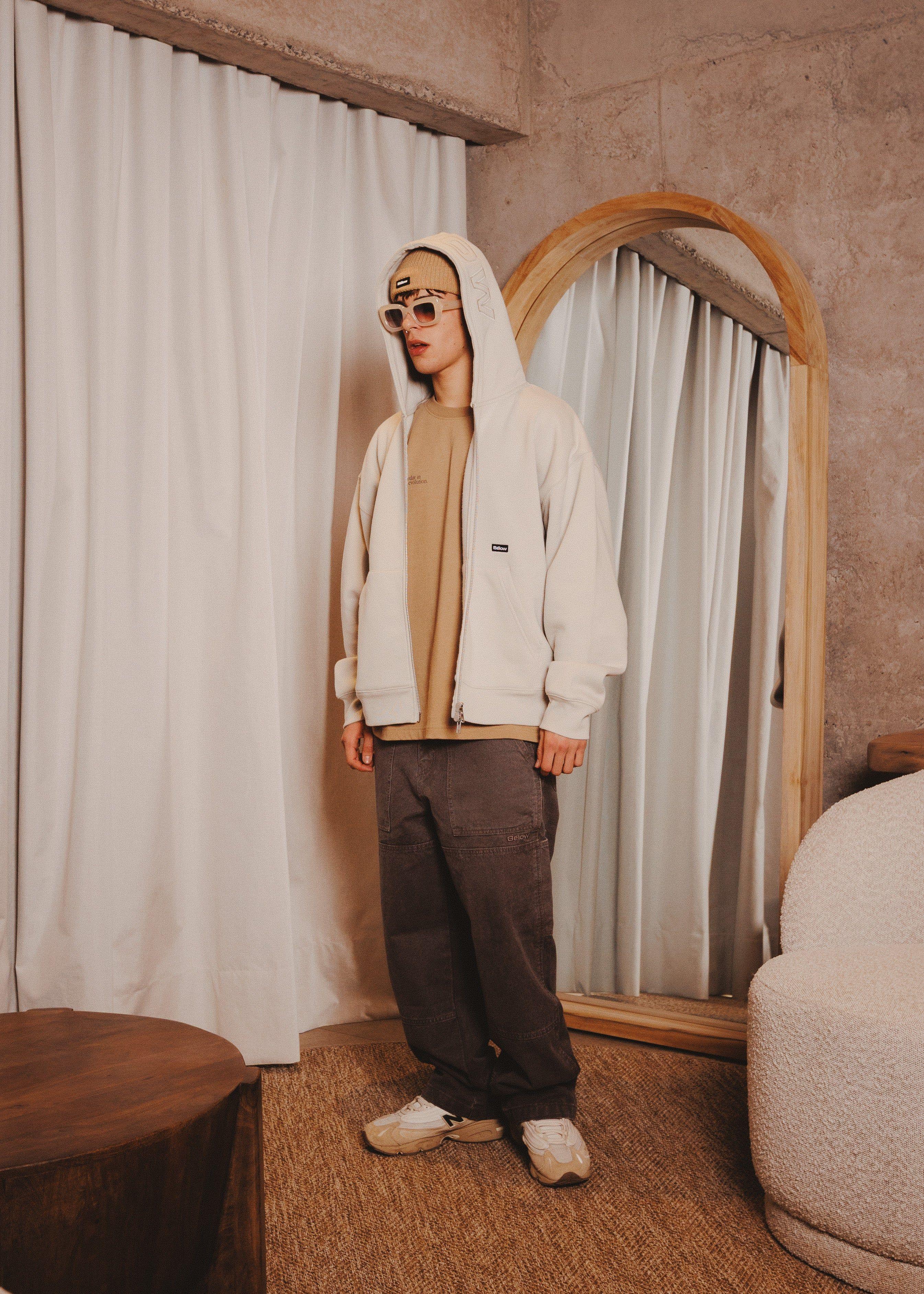 ZIPUP HOODIE THE CAP MARFIL-2