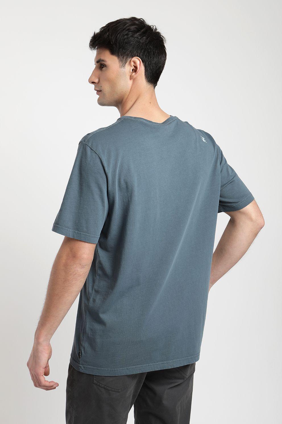 Polera manga corta hombre Bolsillo torres azul -1