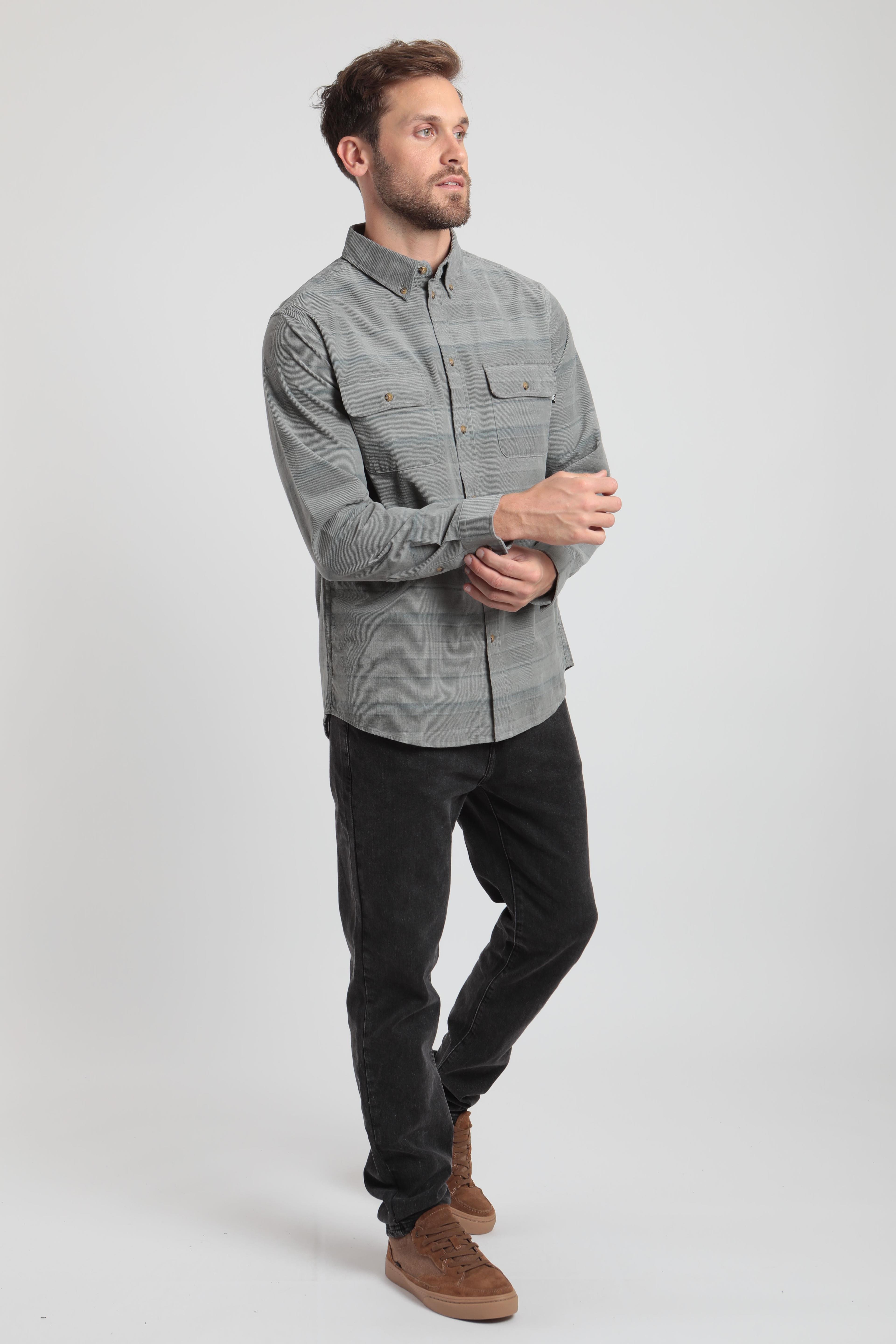 Camisa manga larga hombre Corduroy gris -3