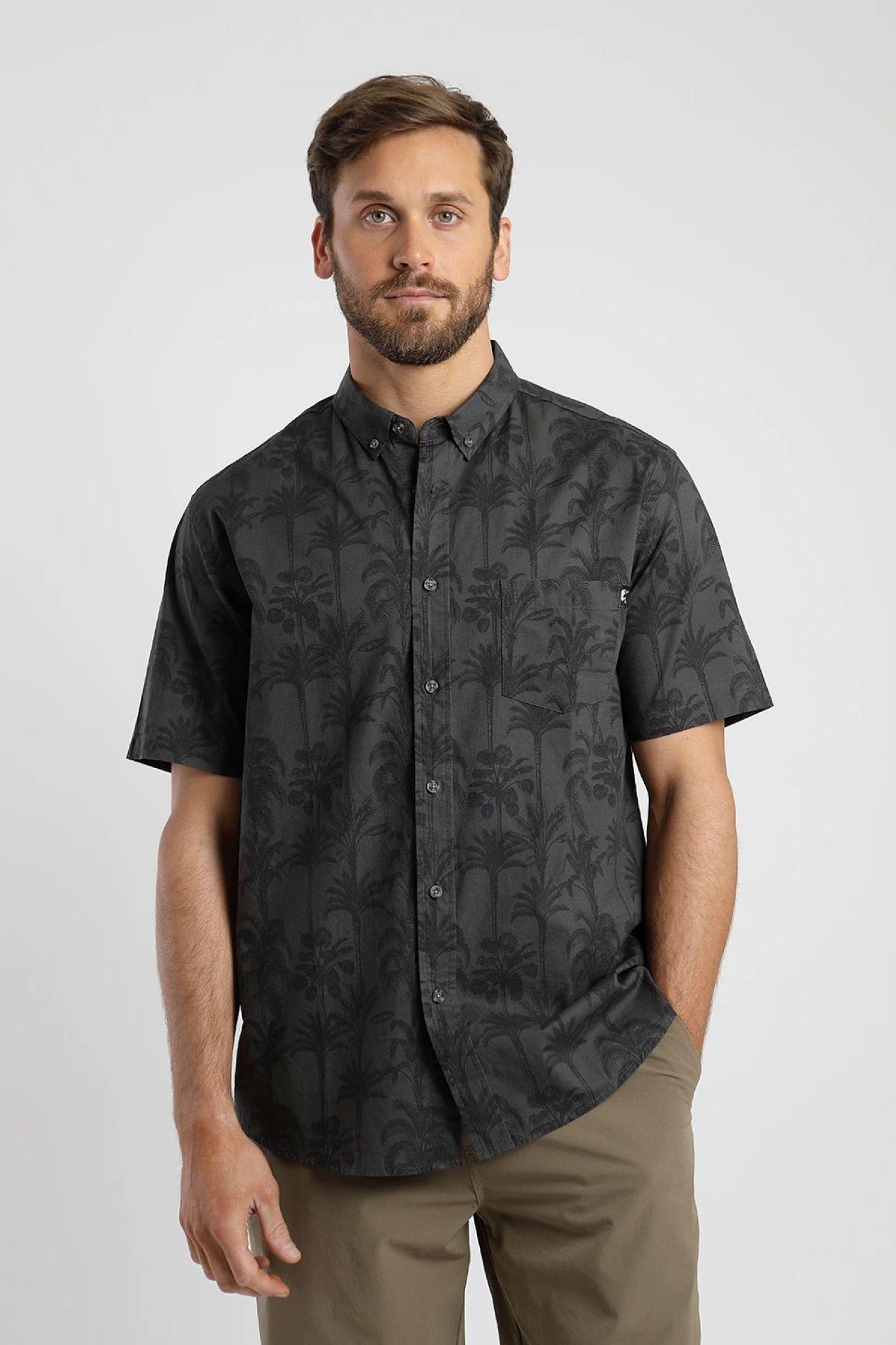 Camisa manga corta Palmeras grafito  -0