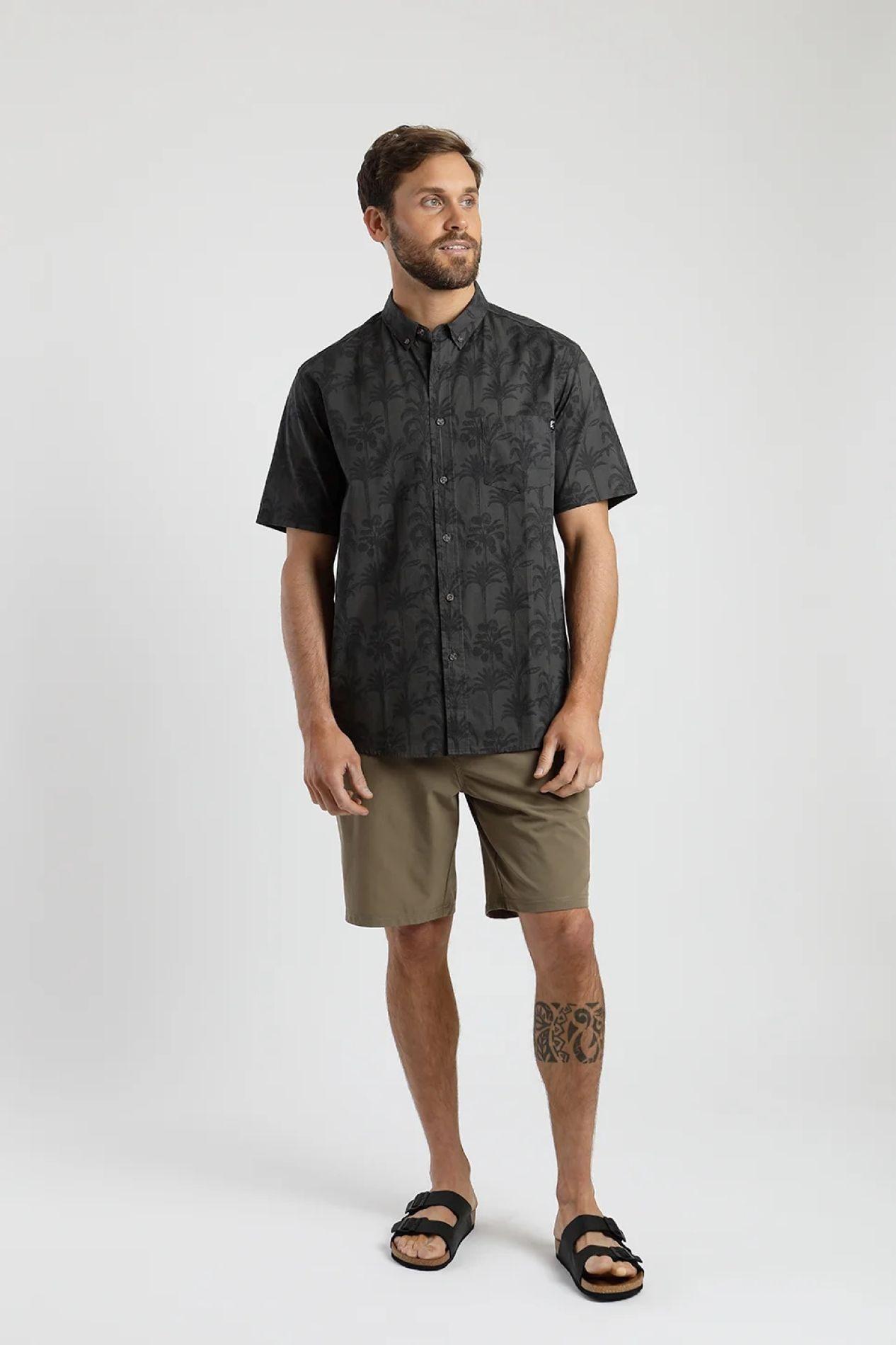 Camisa manga corta Palmeras grafito  -3