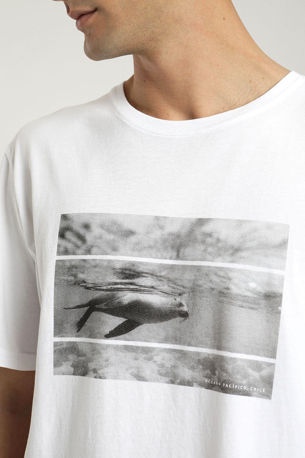 Polera manga corta hombre Foto lobo de mar blanco- -2