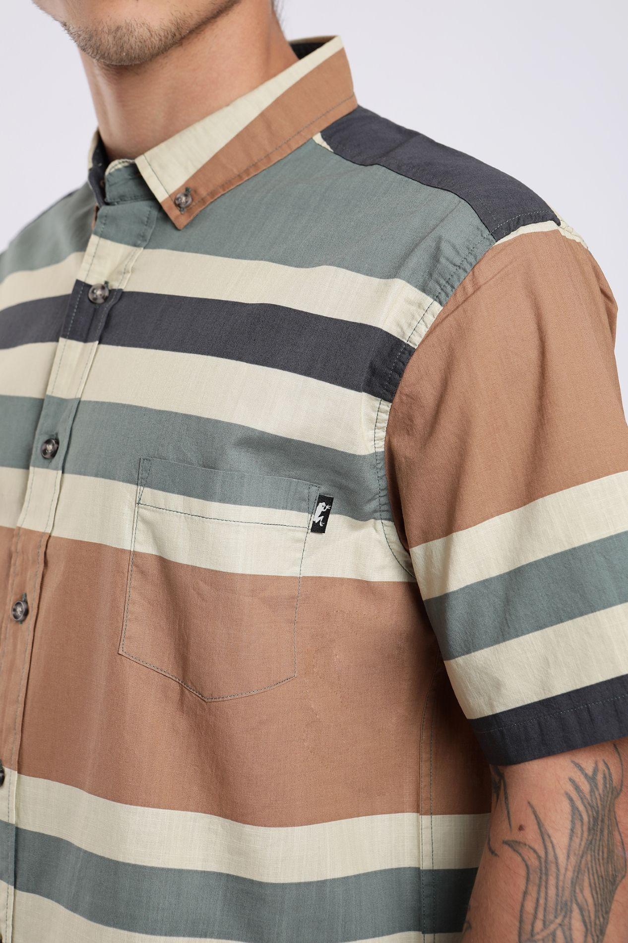 Camisa manga corta Texture hombre Stripes camel  -1