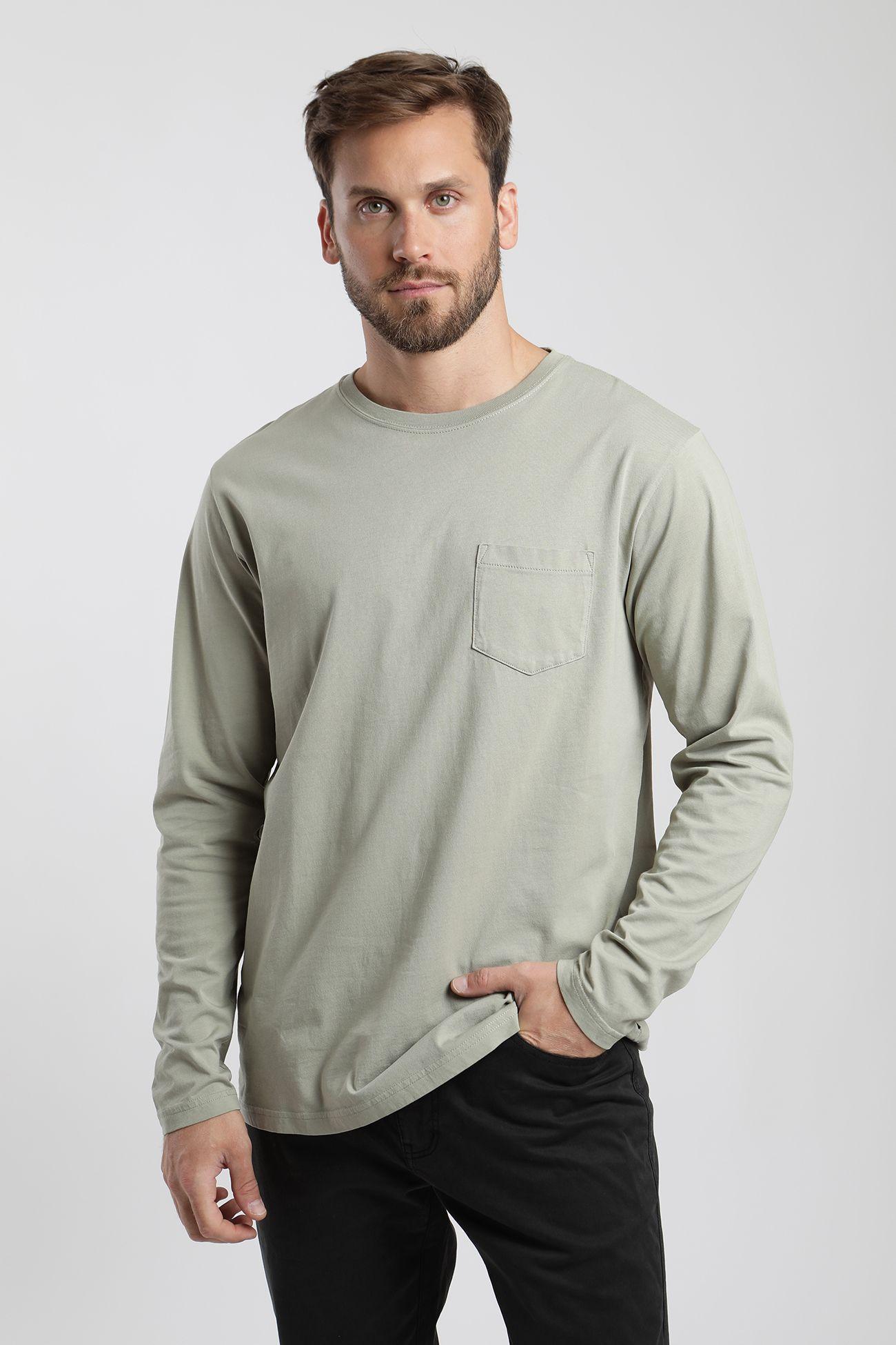 Polera manga larga hombre Bolsillo verde  -0