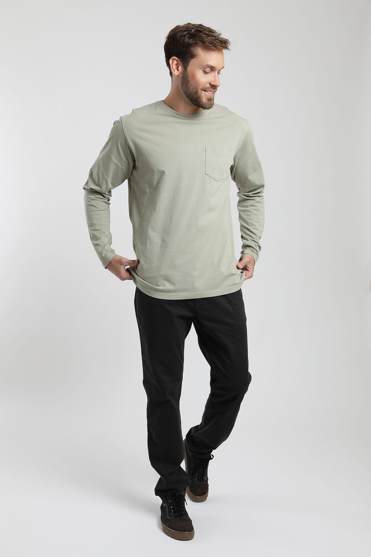 Polera manga larga hombre Bolsillo verde  -3