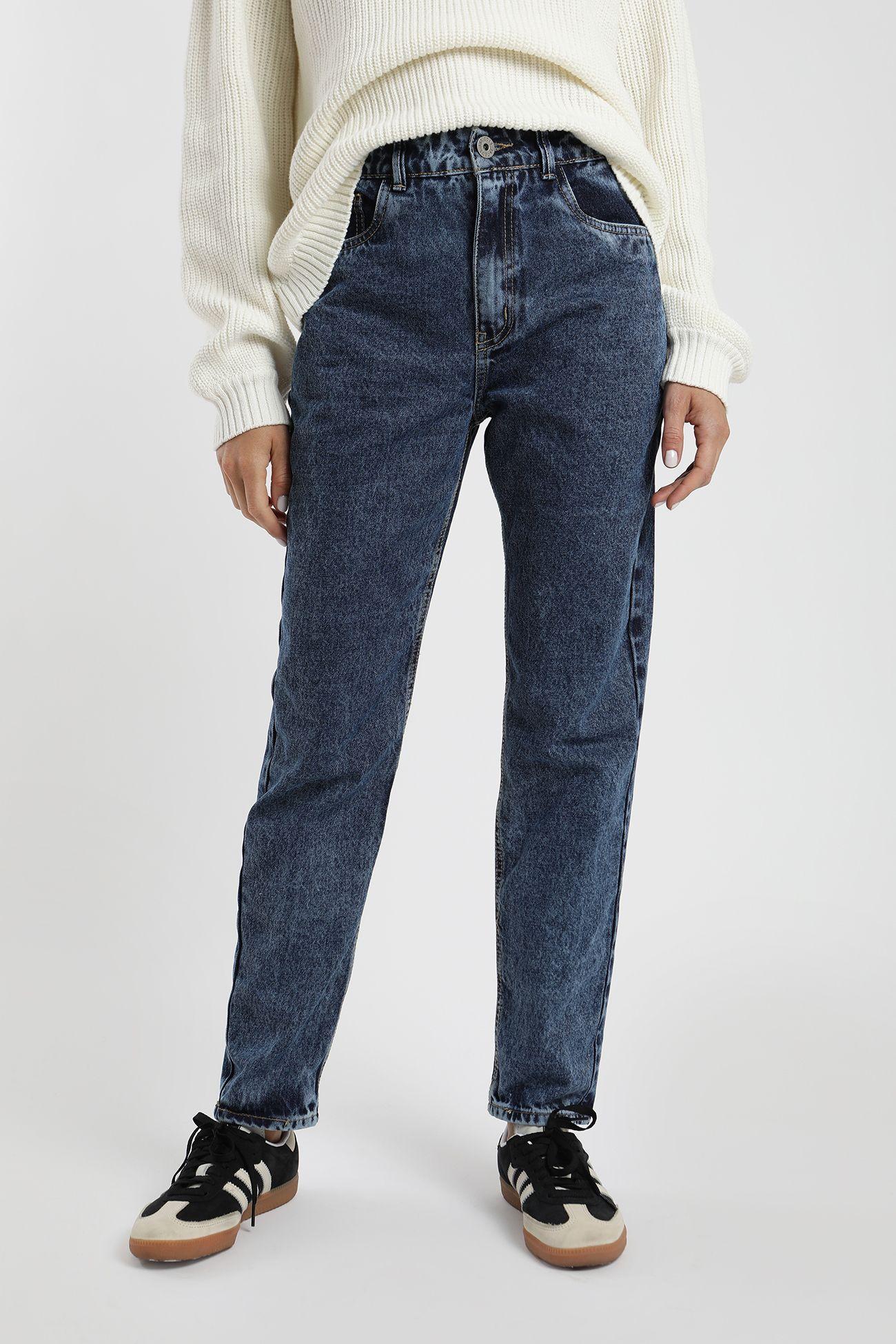 Pantalón mujer recto azul -0