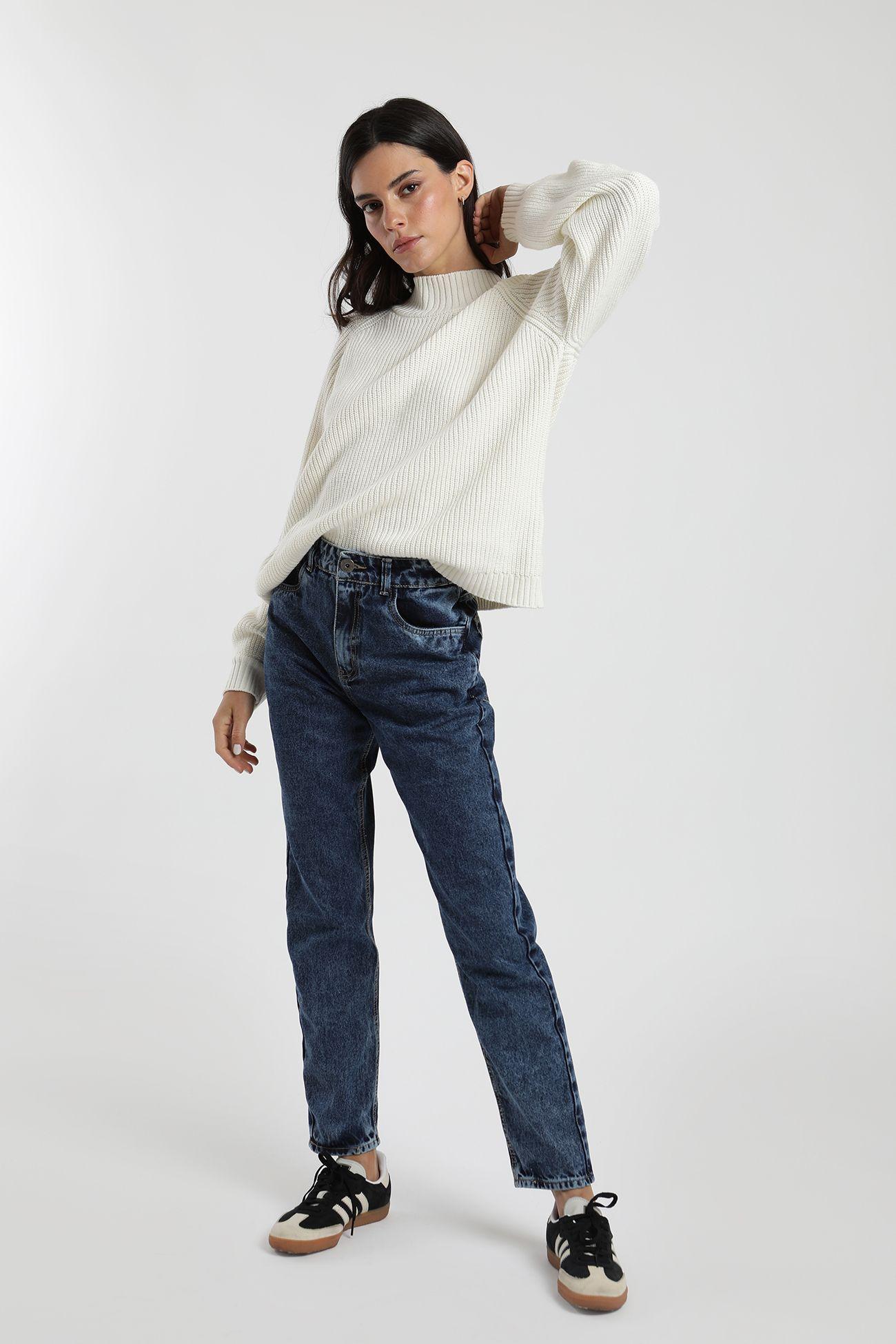 Pantalón mujer recto azul -3