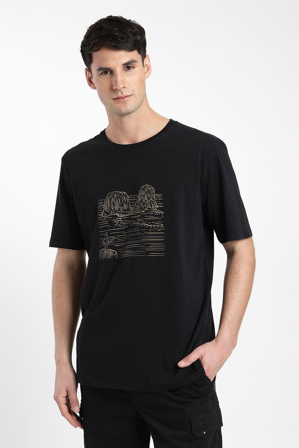 Polera manga corta hombre Punta de lobos negro -0