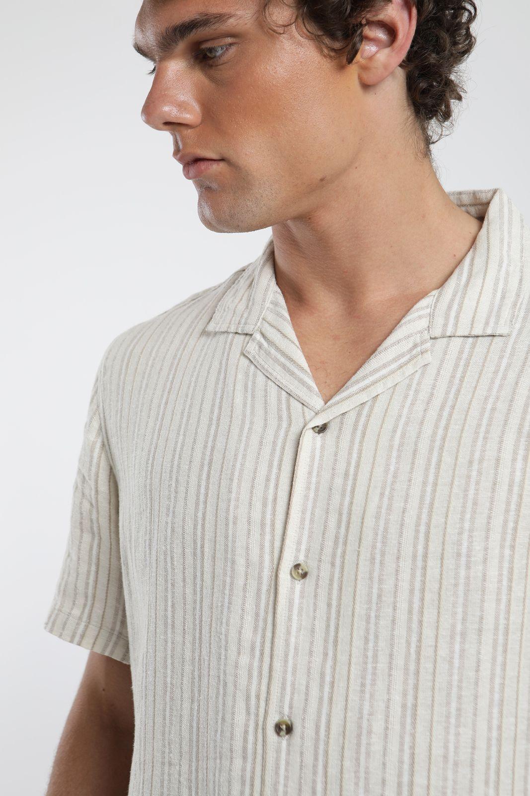 Camisa manga corta Jervis taupe Lino Froens-1