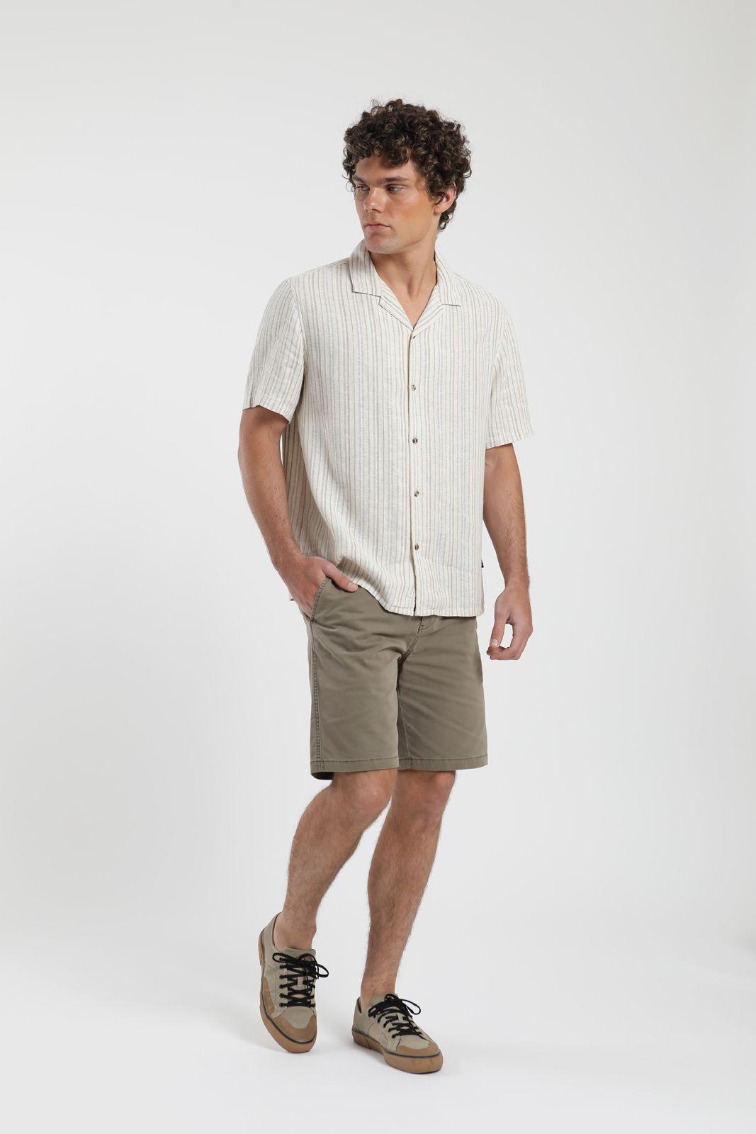 Camisa manga corta Jervis taupe Lino Froens-3