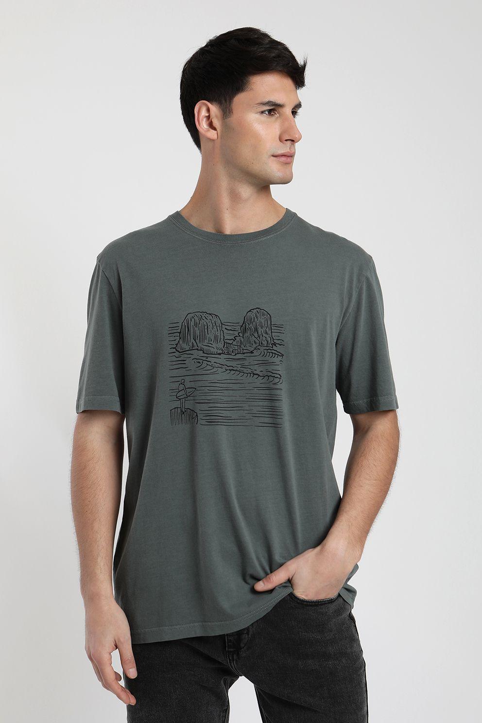 Polera manga corta hombre Punta de lobos verde -0