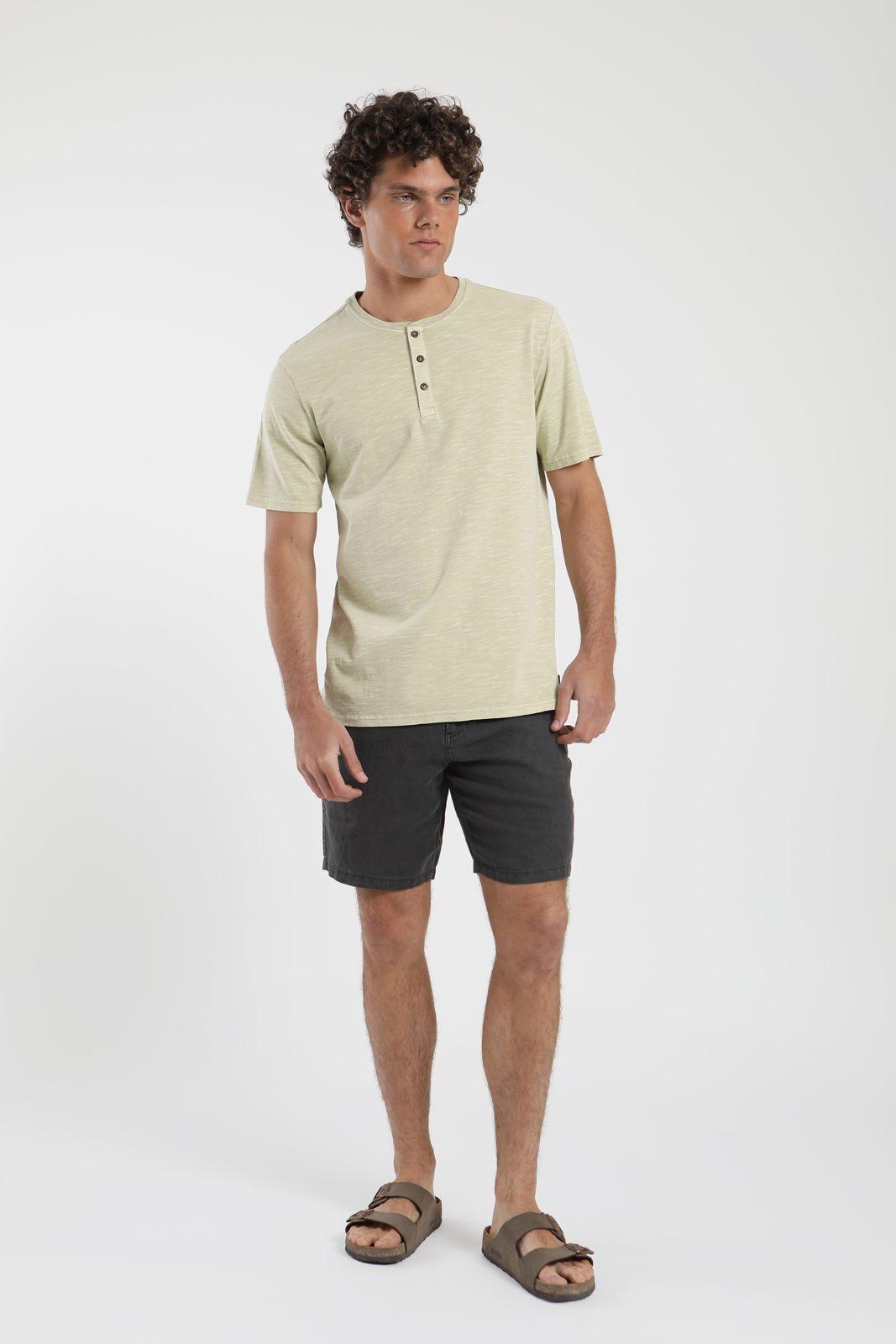 Polera hombre manga corta Mao beige Algodón orgánico Froens-1