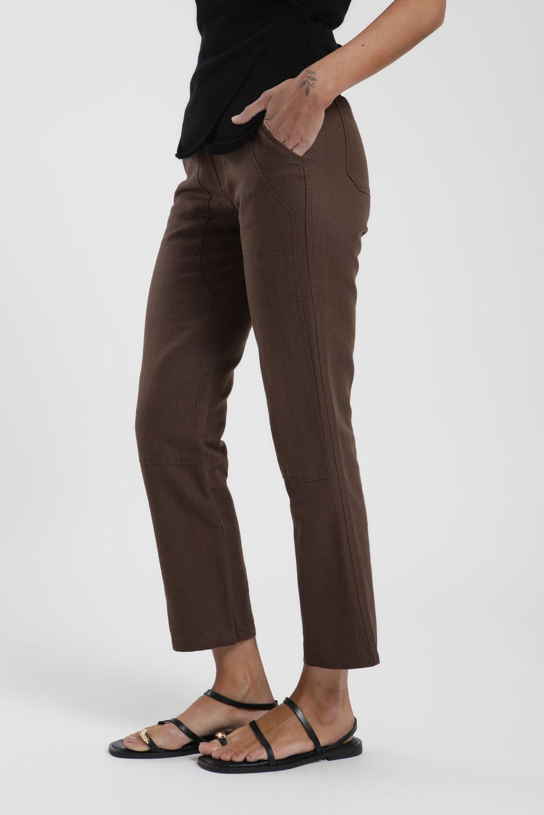 Pantalón mujer Iris café Lino Froens-3