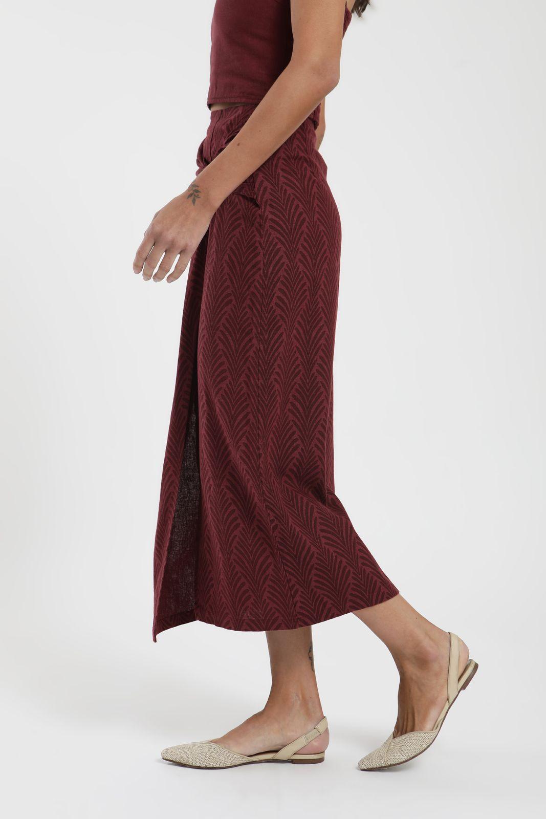 Falda larga Amber print burdeo Lino Froens-3