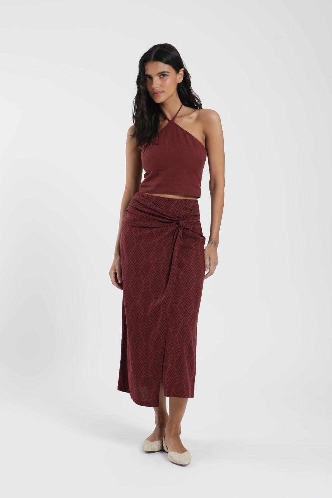 Falda larga Amber print burdeo Lino Froens-2