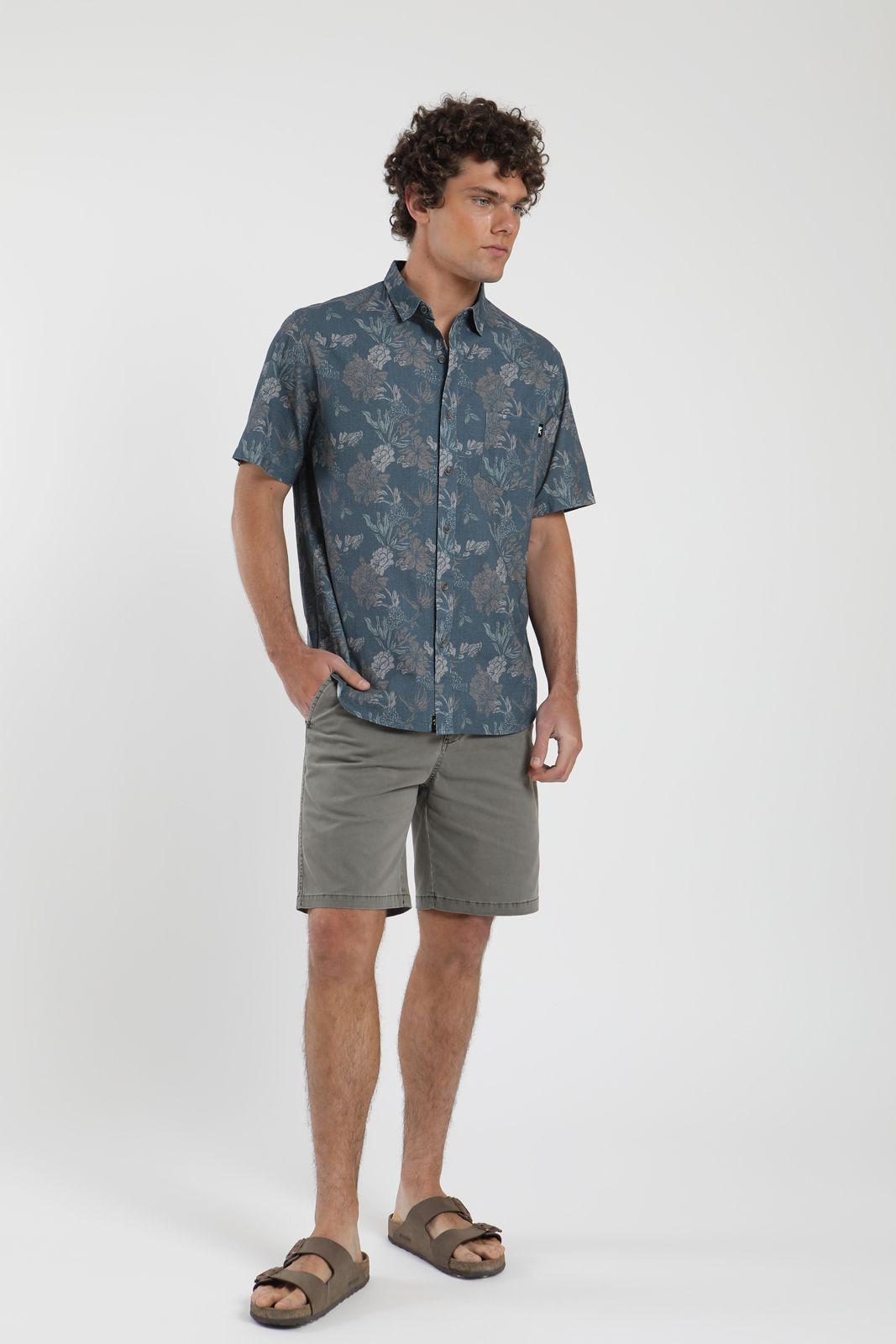 Camisa hombre manga corta Flores azul Viscosa Froens-4