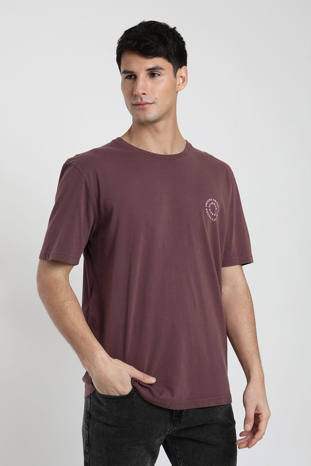 Polera manga corta hombre Logo text burdeo -0