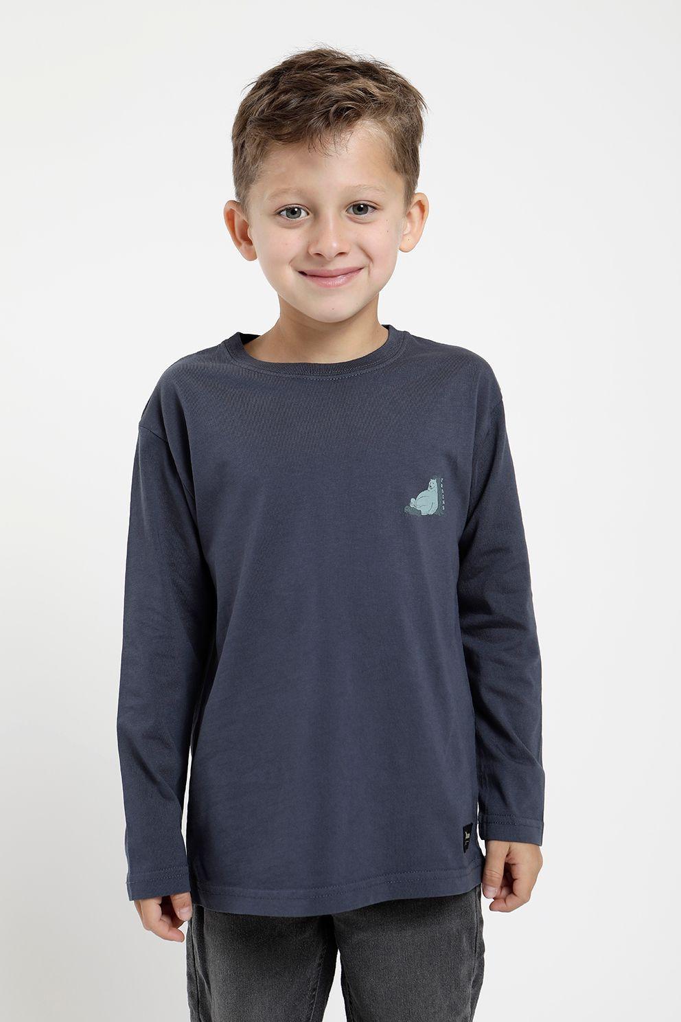 Polera manga larga kids Oso flojo azul -0