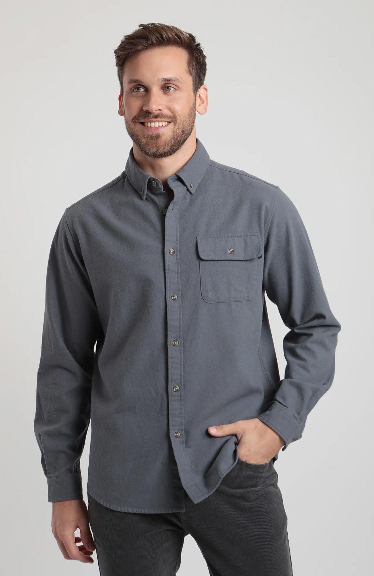 Camisa manga larga hombre Classic gris -0