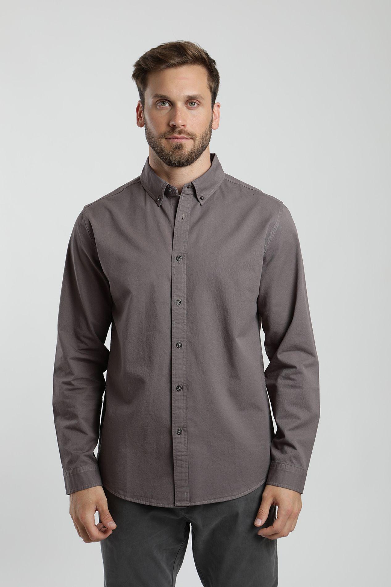 Camisa manga larga Sarga café  -0