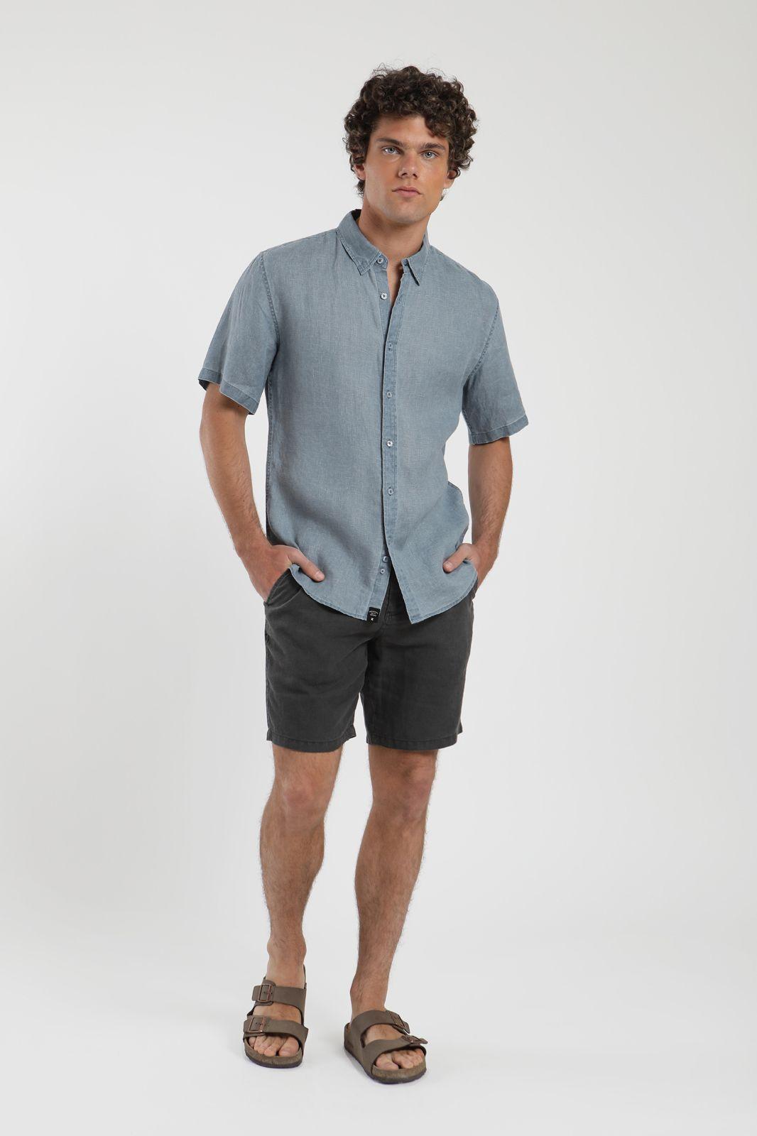 Camisa hombre manga corta azul Lino Froens-2