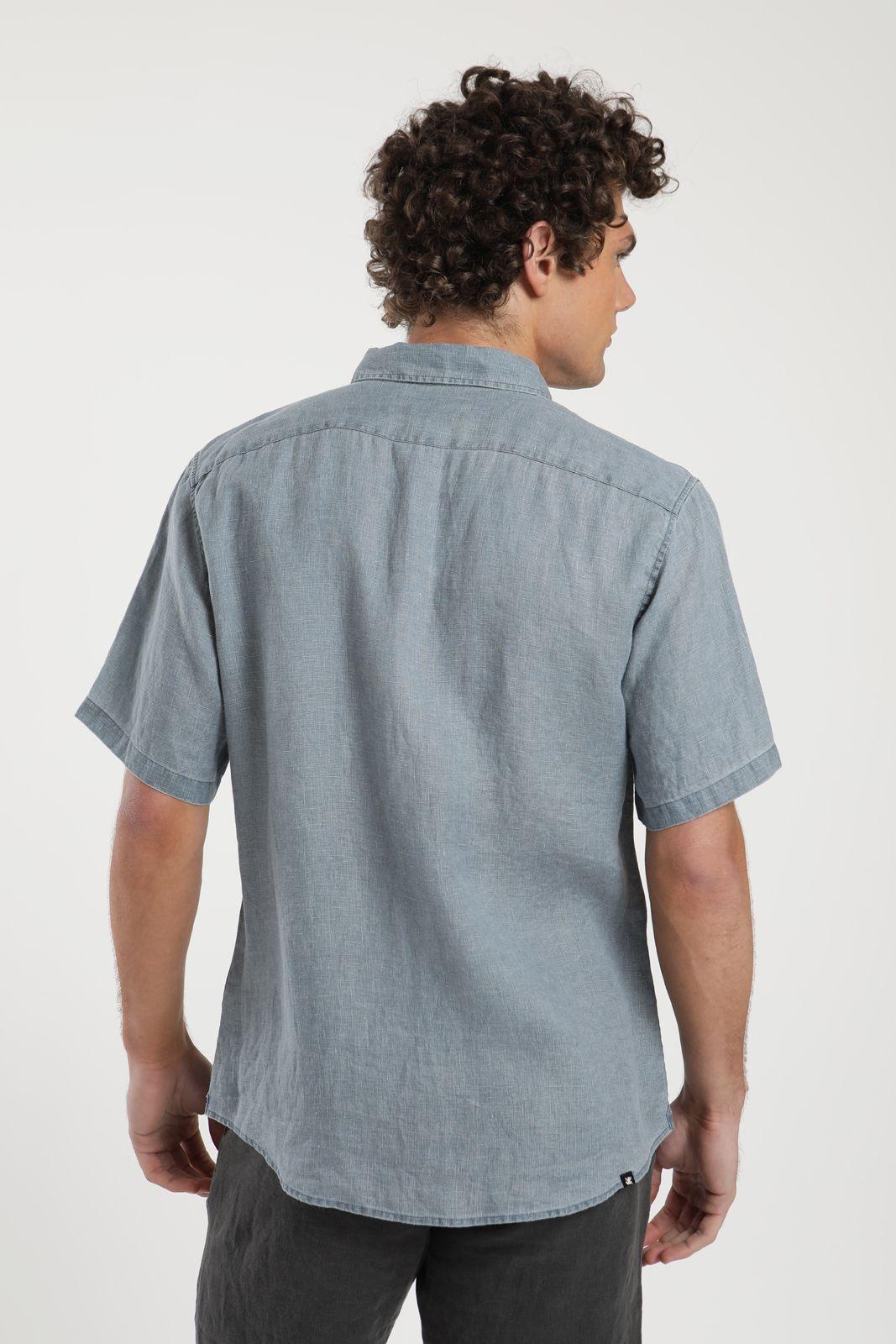 Camisa hombre manga corta azul Lino Froens-3