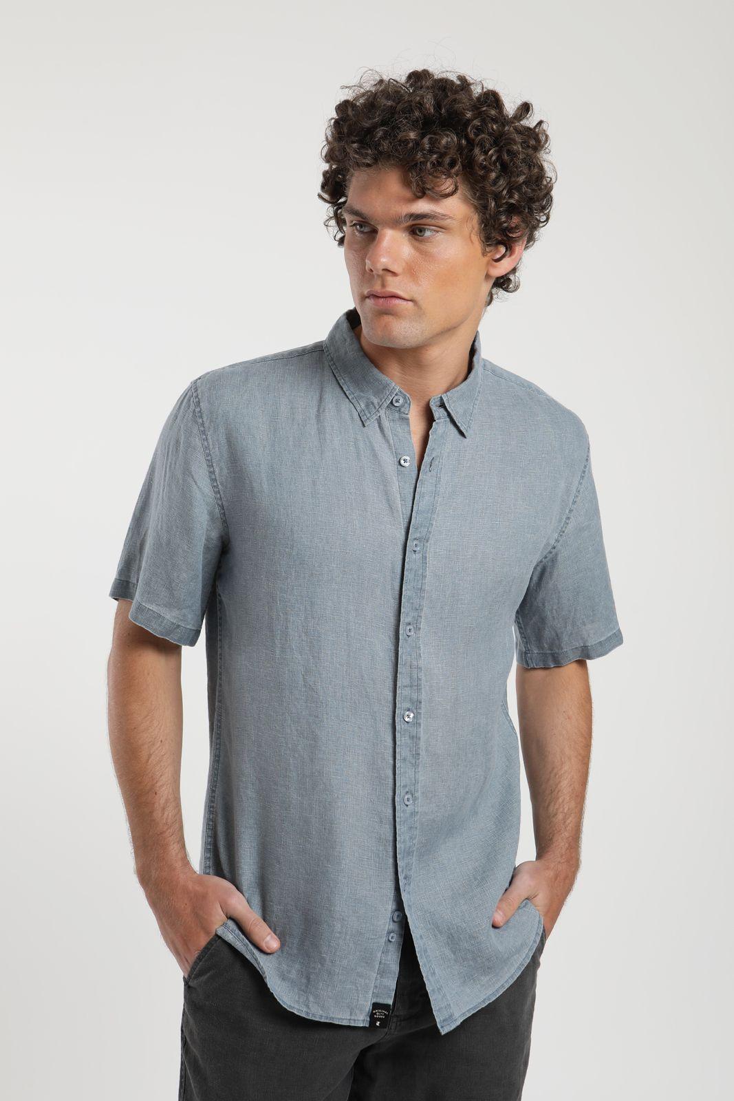 Camisa hombre manga corta azul Lino Froens-4