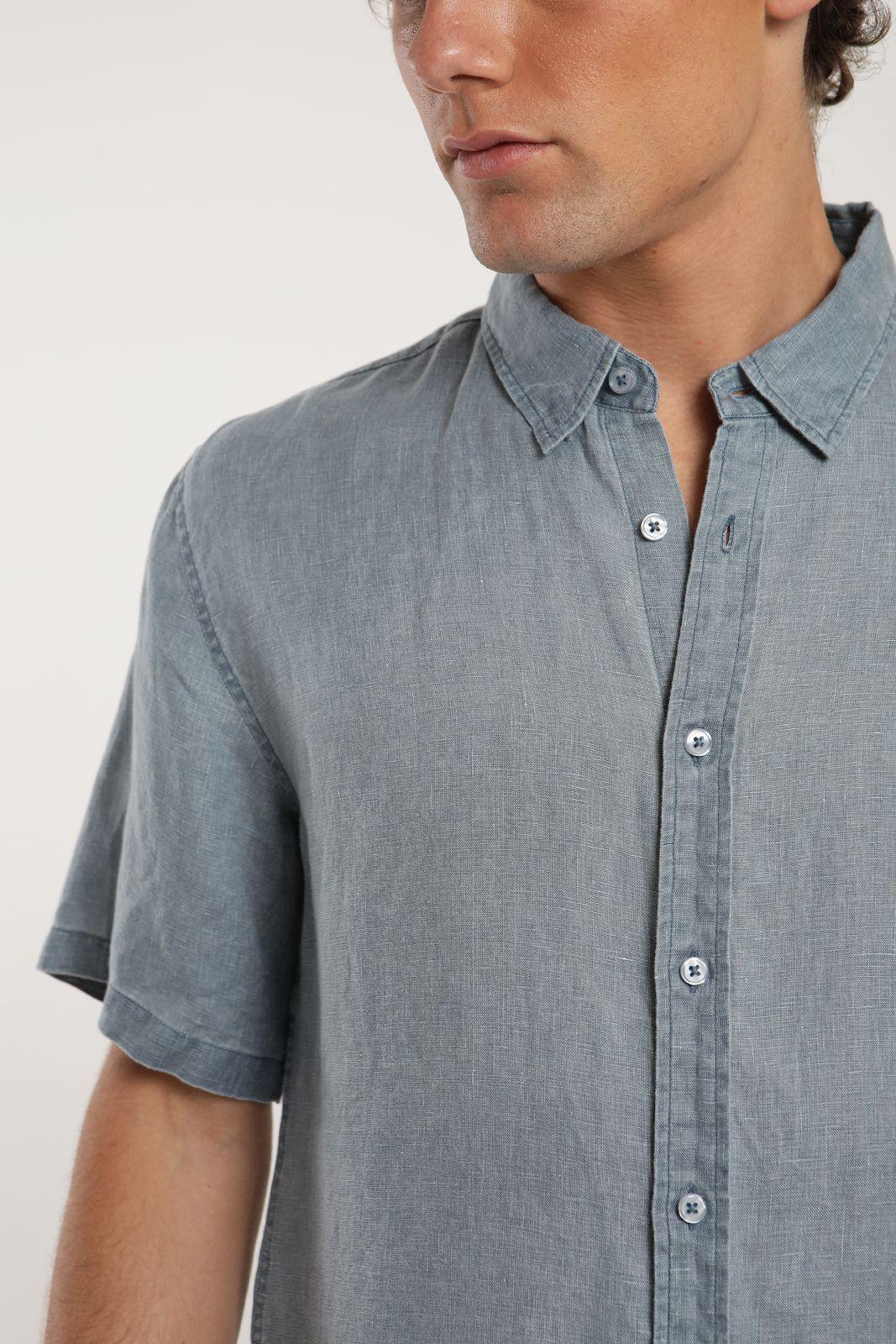 Camisa hombre manga corta azul Lino Froens-5