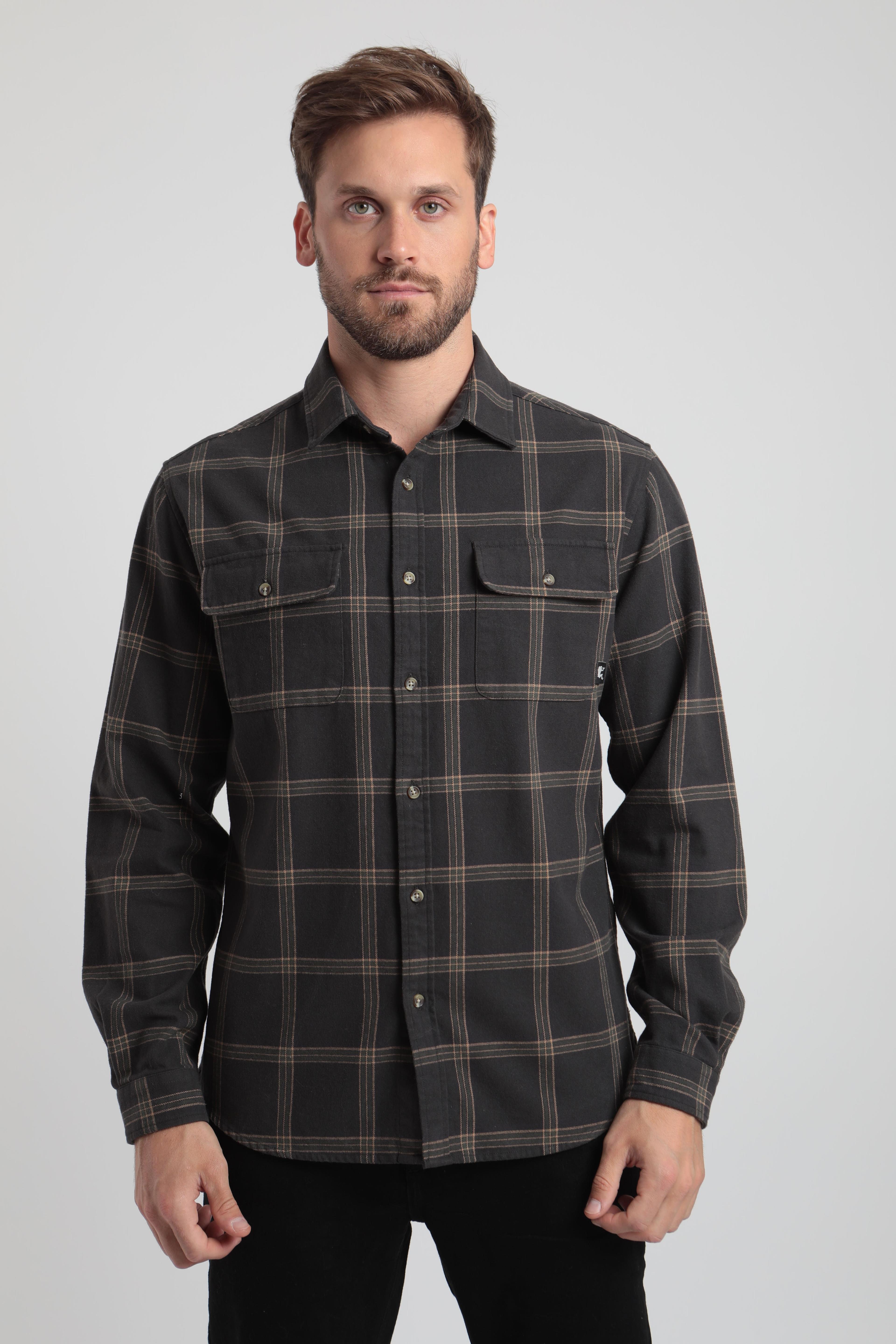 Camisa manga larga hombre Franela grafito flanel -0