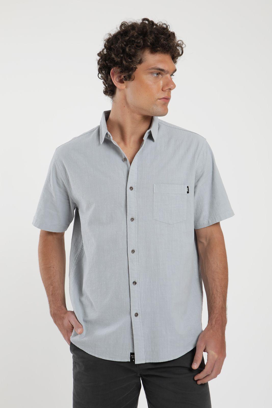 Camisa hombre manga corta Texture celeste Algodón orgánico Froens-0