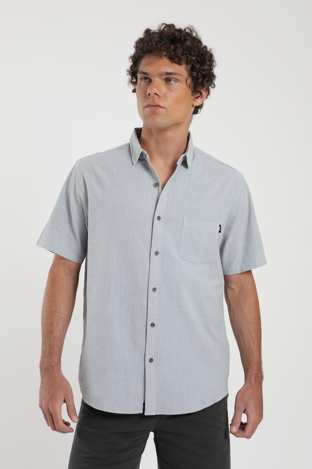 Camisa hombre manga corta Texture celeste Algodón orgánico Froens-2