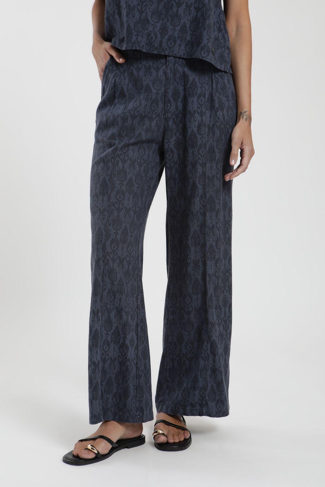 Pantalón mujer Docas print azul Lino Froens-0