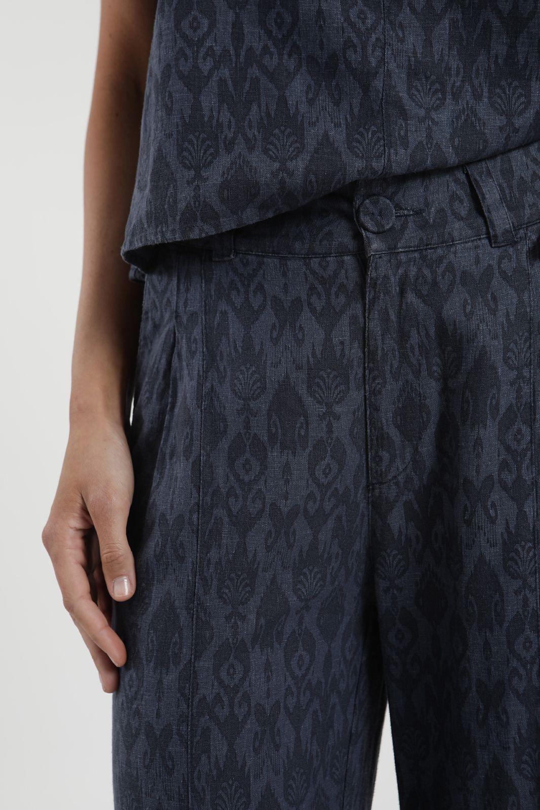 Pantalón mujer Docas print azul Lino Froens-4