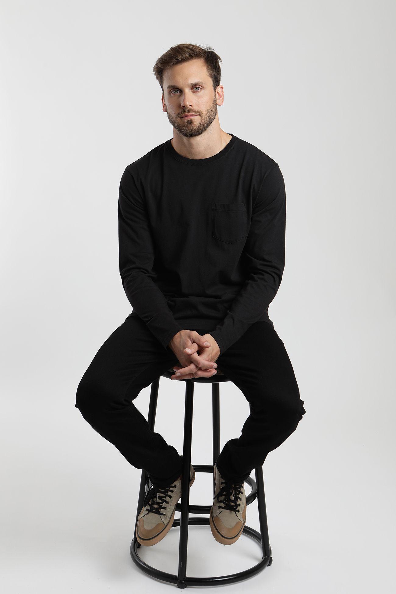Polera manga larga hombre Bolsillo negro  -3