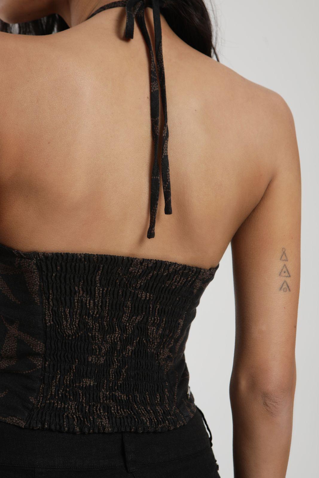 Blusa Isla hojas café Lino Froens-2